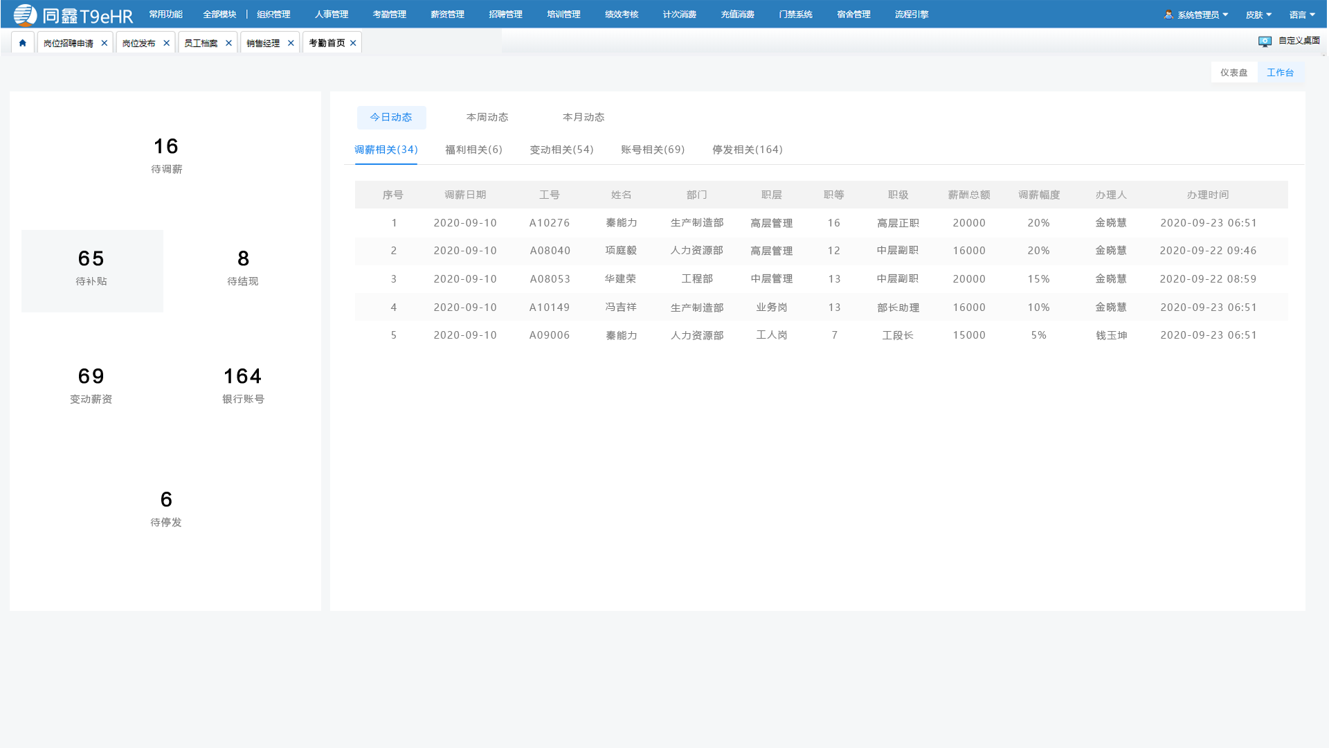薪资工作台界面截图